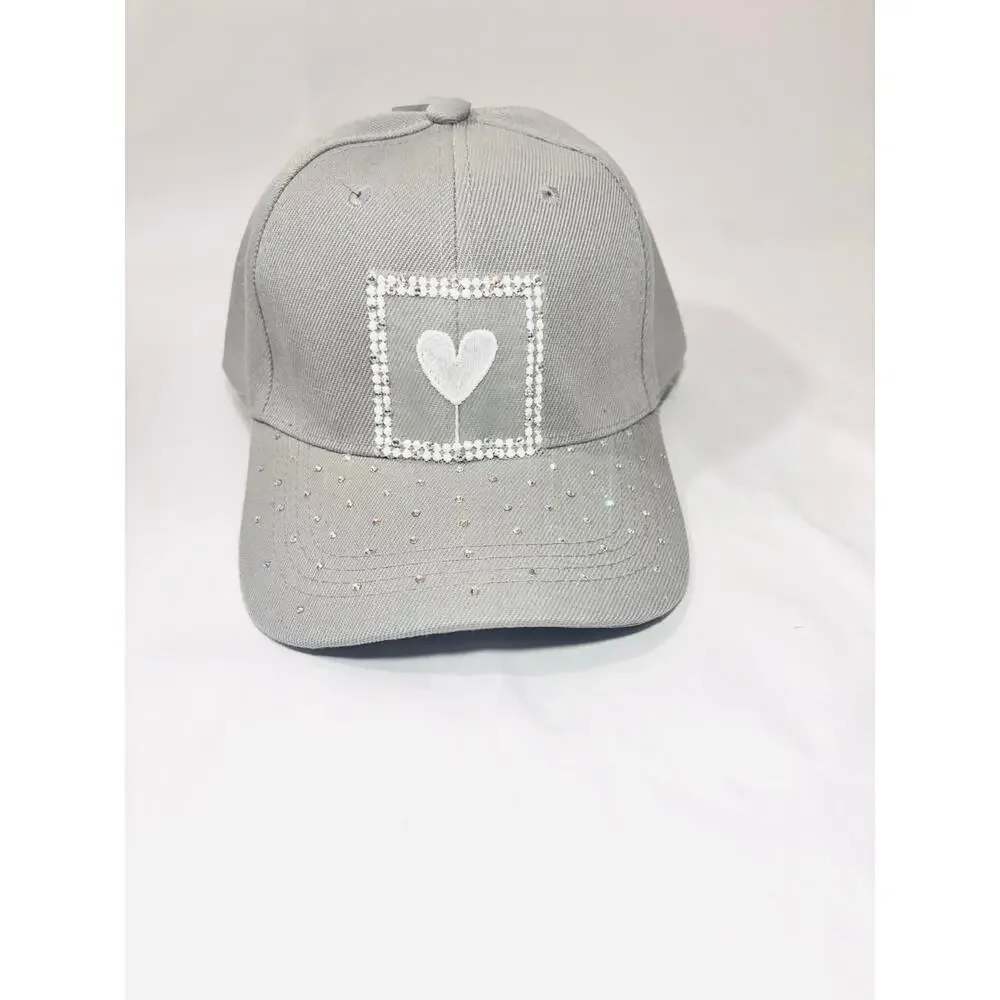 Rhinestone Studded Embroidered Heart Streetwear style Bling Baseball Cap Hat